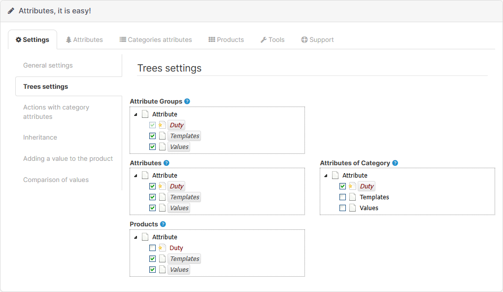 Children node settings