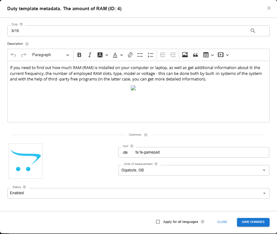 Duty Metadata Interface