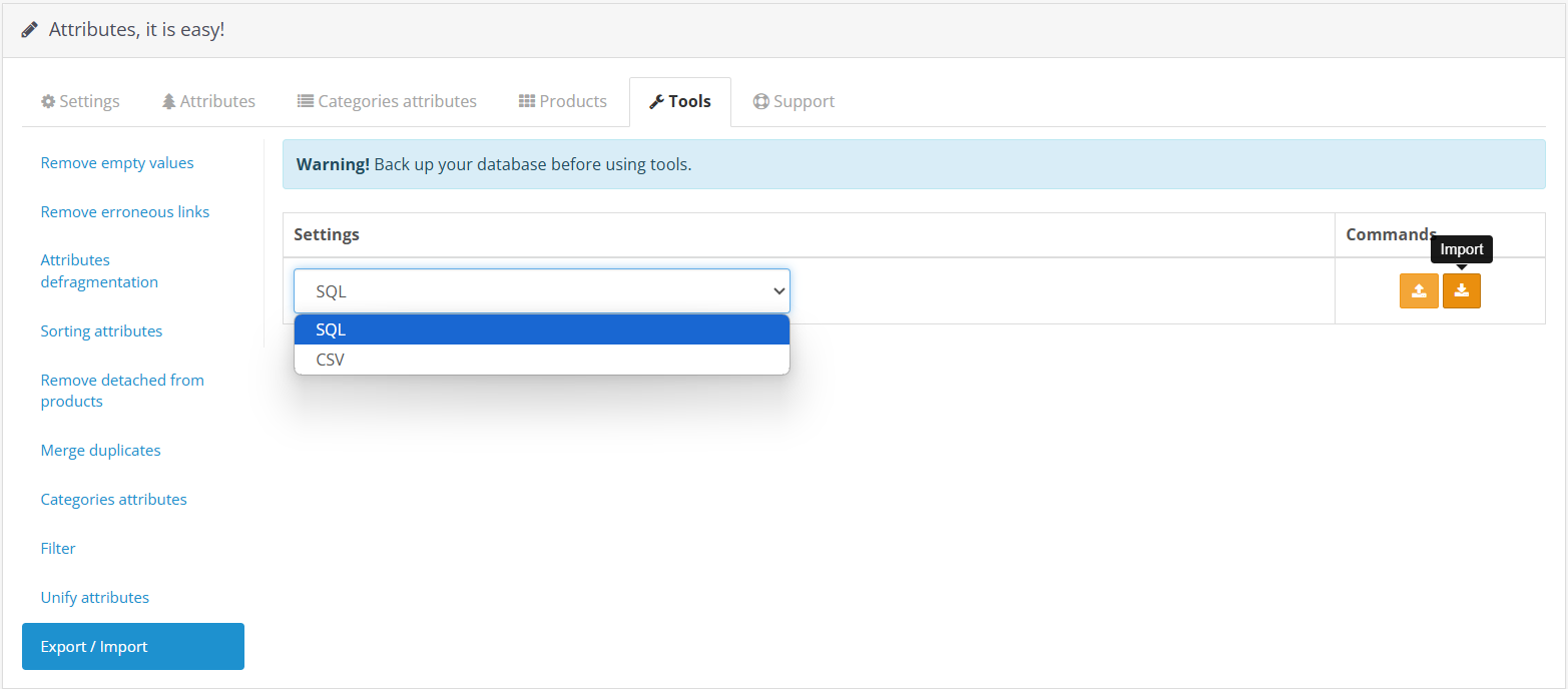 Export / Import Tools