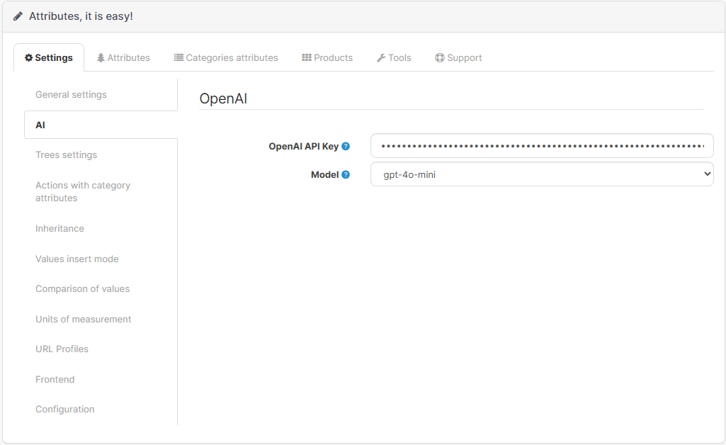 Attributico AI settings
