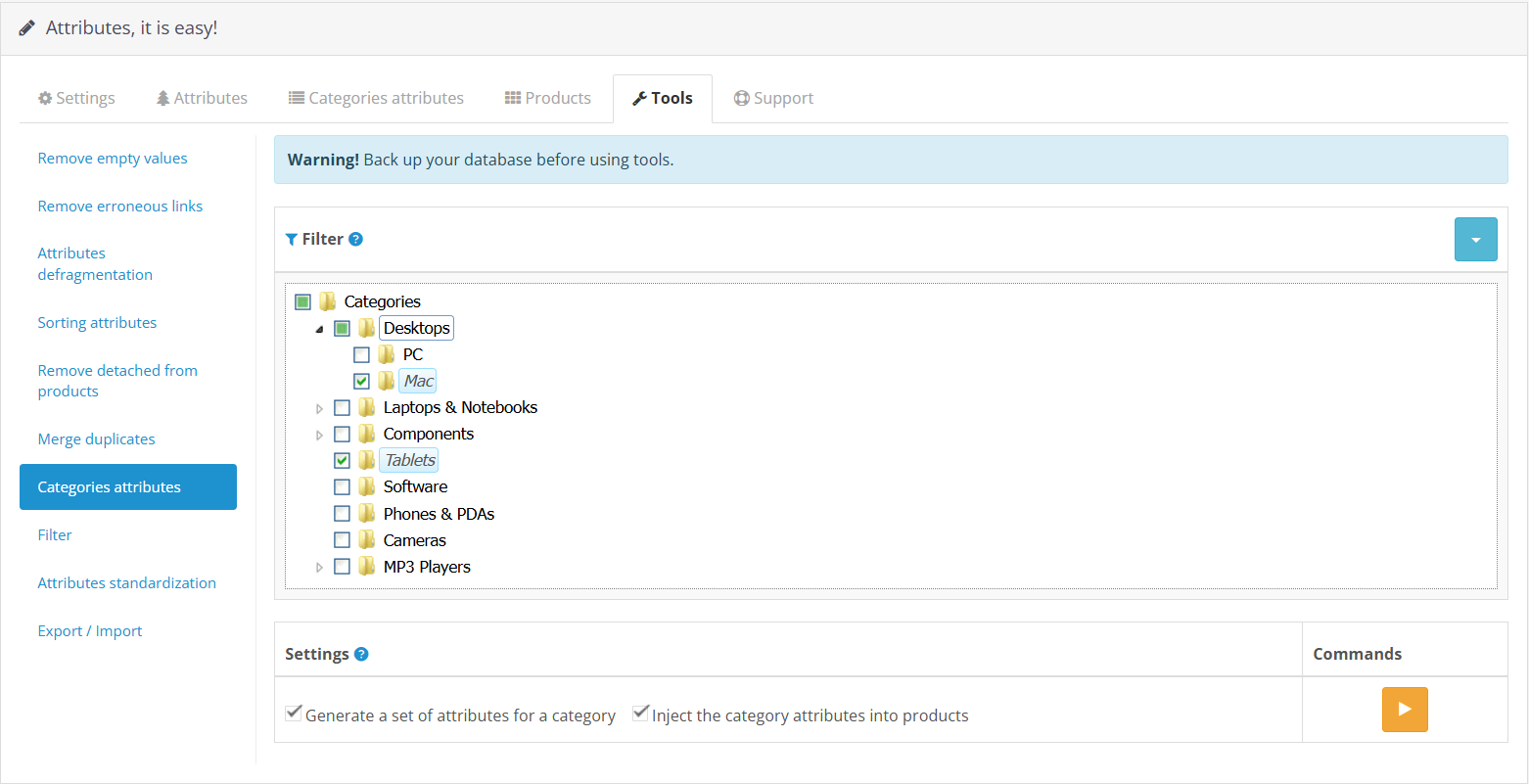 Category attributes