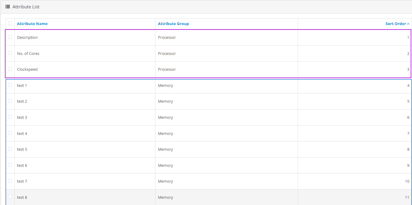 Opencart attributes list